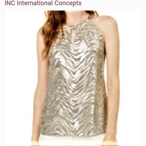 INC International Concepts Animal Print Halter Top Small Petite Gold SUMMER - Picture 1 of 5